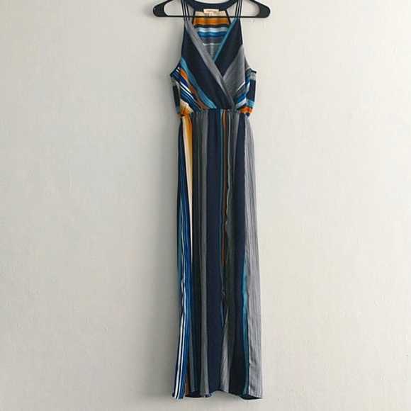 57" Stripped Maxi Dress with Side Slit - Picture 3 of 10